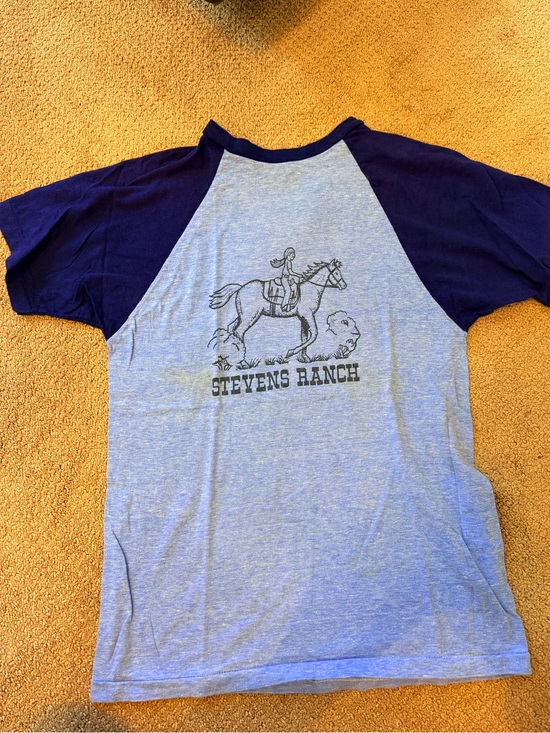 Vintage Tops - Vintage Stevens Ranch Raglan Tee - Light Blue & Navy